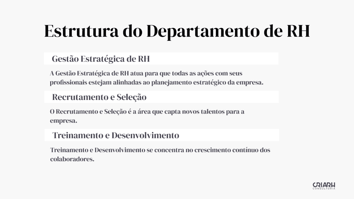 Estrutura do departamento de recursos humanos no RIH.