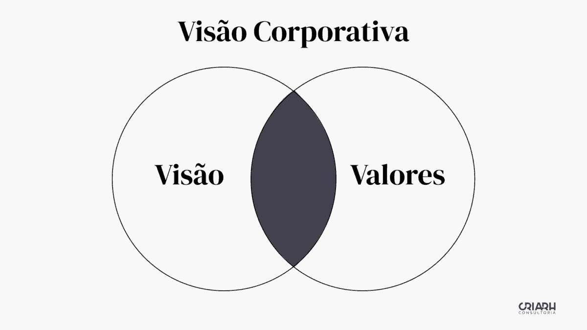 A diferença entre a visão corporativa e a visão valores na empresa.
